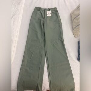 zara green leather pants